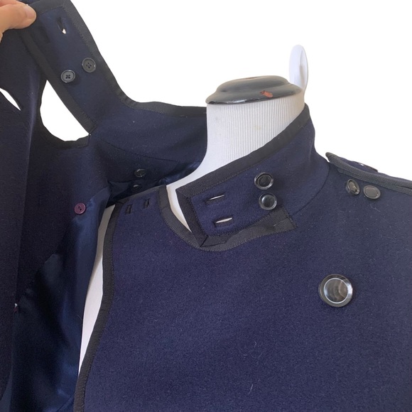 3.1 Phillip Lim Blue Wool Double Breasted Long Coat Women’s Size 8 High Collar - Picture 5 of 16